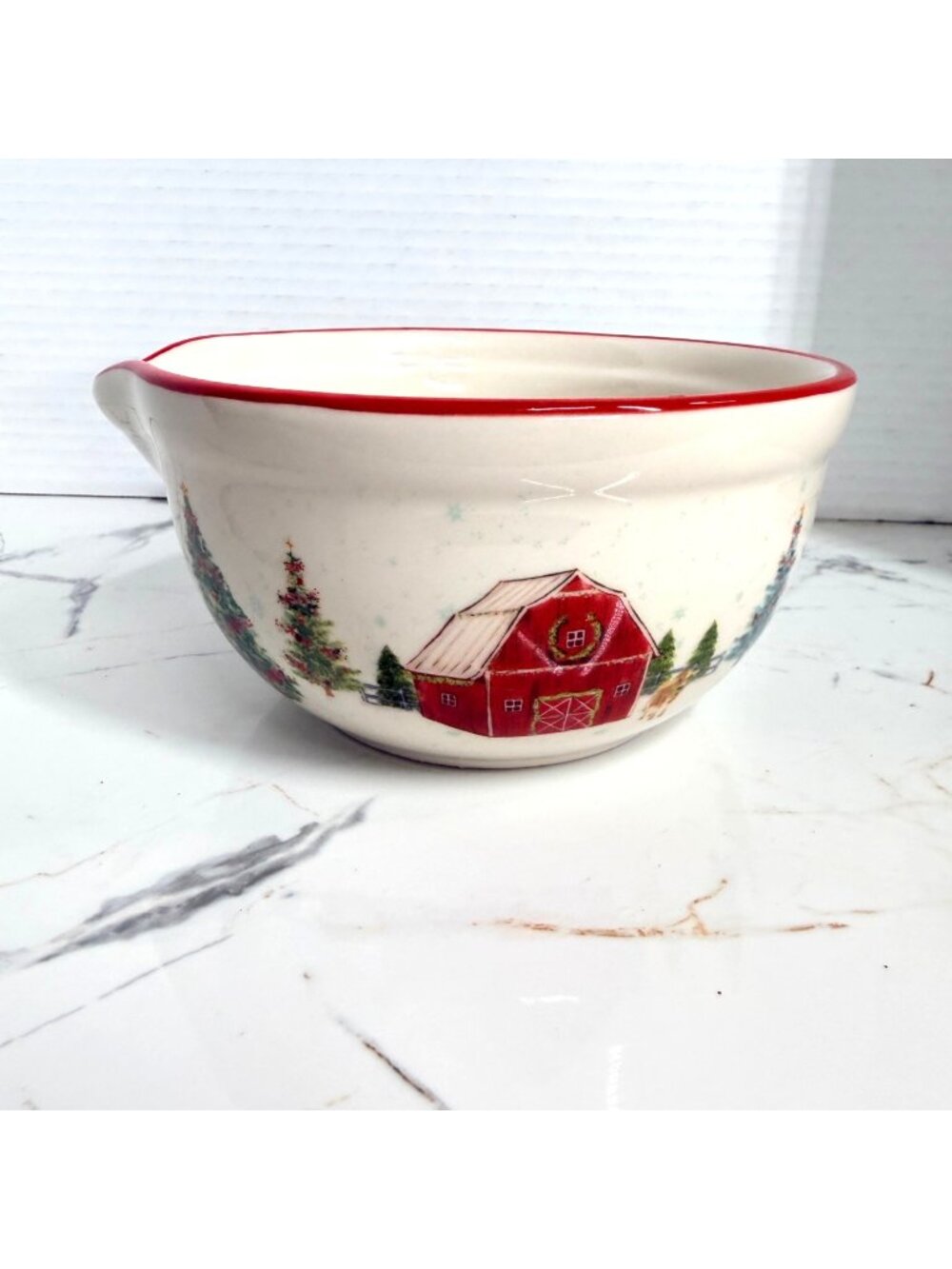 Pioneer Woman Wishful Winter Christmas Ceramic Mixing Bowl with Spout, small